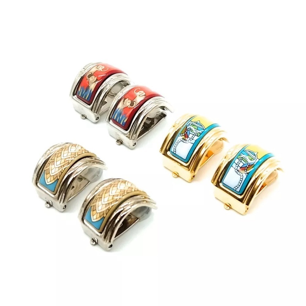 Hermès Vintage Enamel Clip-On Earrings Gold & Silver Metal ( Choose 1)
